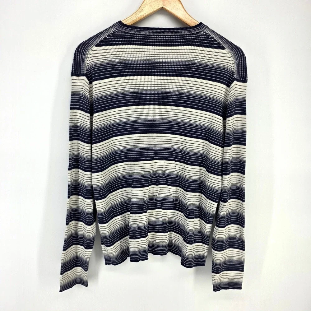 MICHAEL Michael Kors Sweater Mens Medium Navy Blue Ombre Striped Ribbed Knit